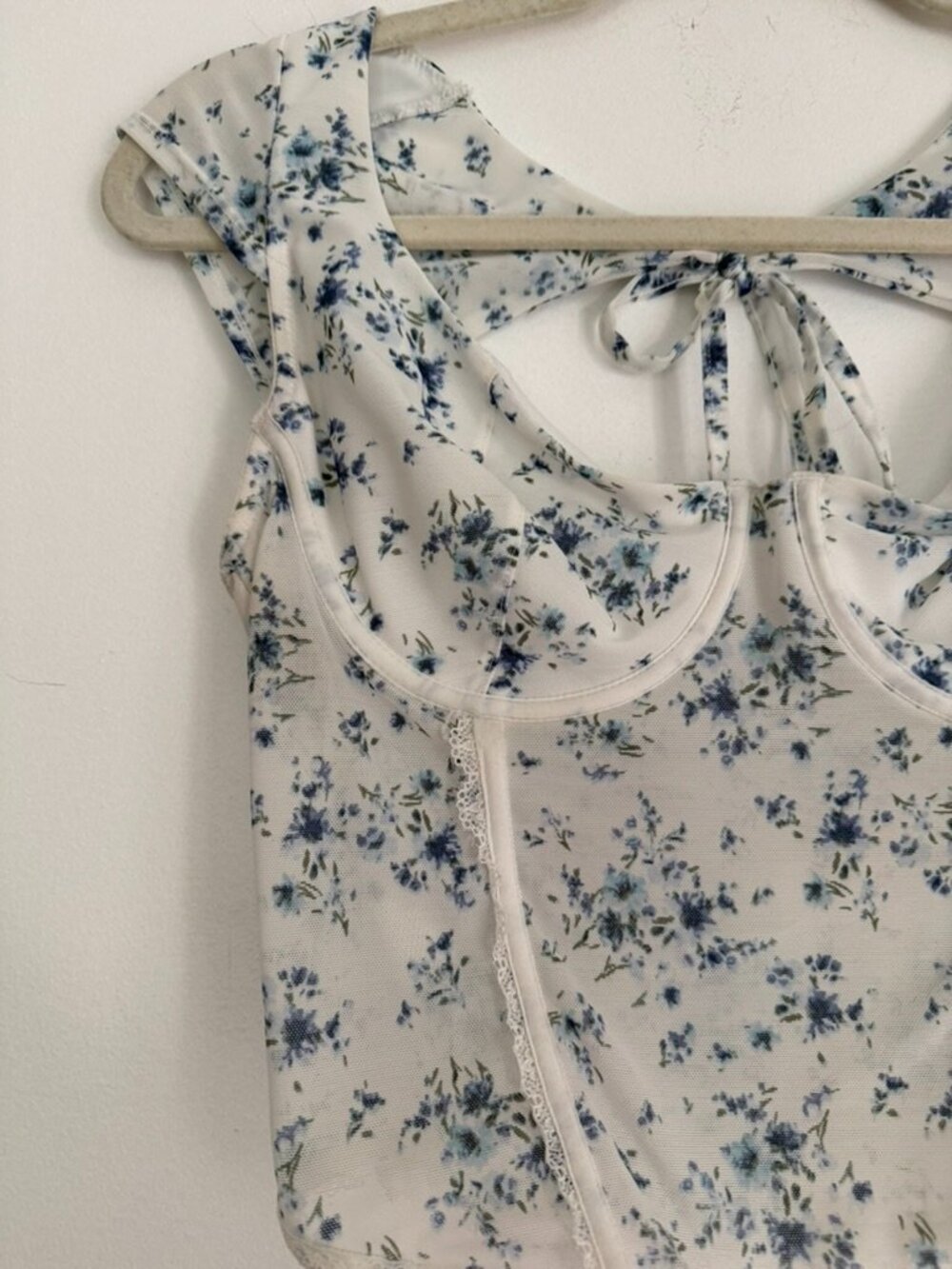Garage Blue Floral Corset Tie-Back Top Size M - Picture 5 of 6